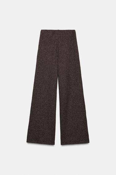 Zara SOFT WIDE LEG PANTS - Brown marl