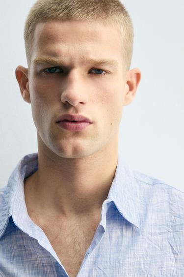 CHEMISE RAYURES EFFET FROISSÉ - Bleu ciel de Zara - Image 5