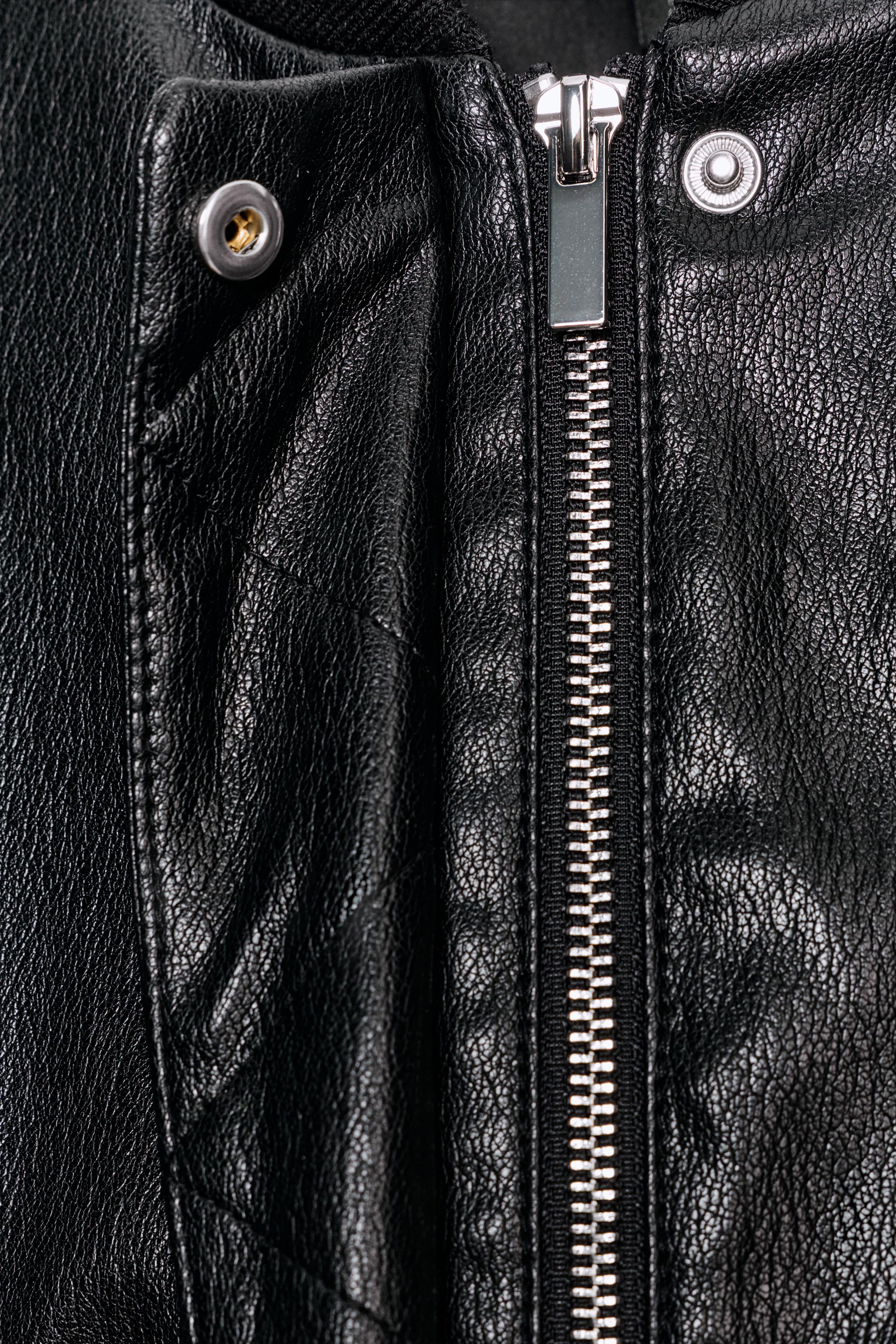 FAUX LEATHER BOMBER JACKET WITH SHOULDER PADS