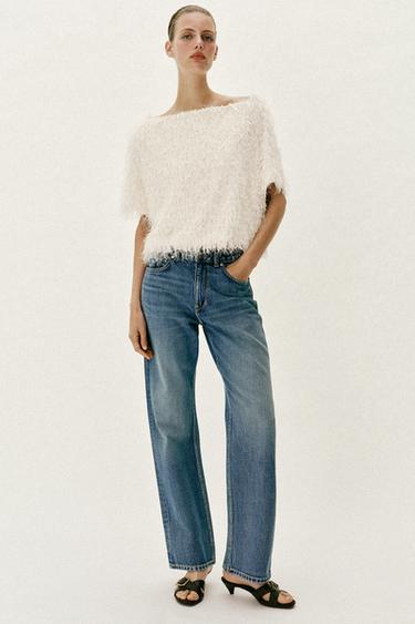 Zara FRINGED KNIT TOP - Ecru - Image 0