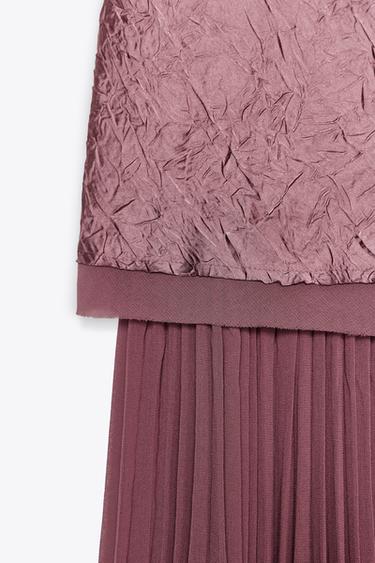 PLEATED CONTRAST MIDI DRESS - MARSALA by Zara - Image 6