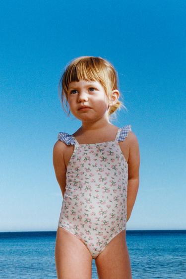 Zara 2-6 YEARS/GINGHAM FLORAL SWIMSUIT - White - Image 0