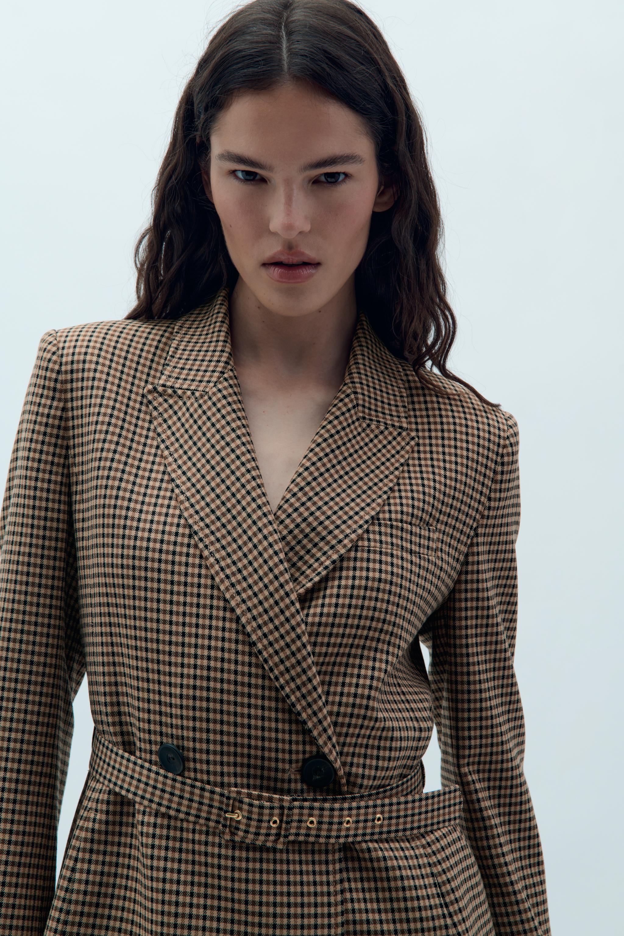 Belted check blazer best sale