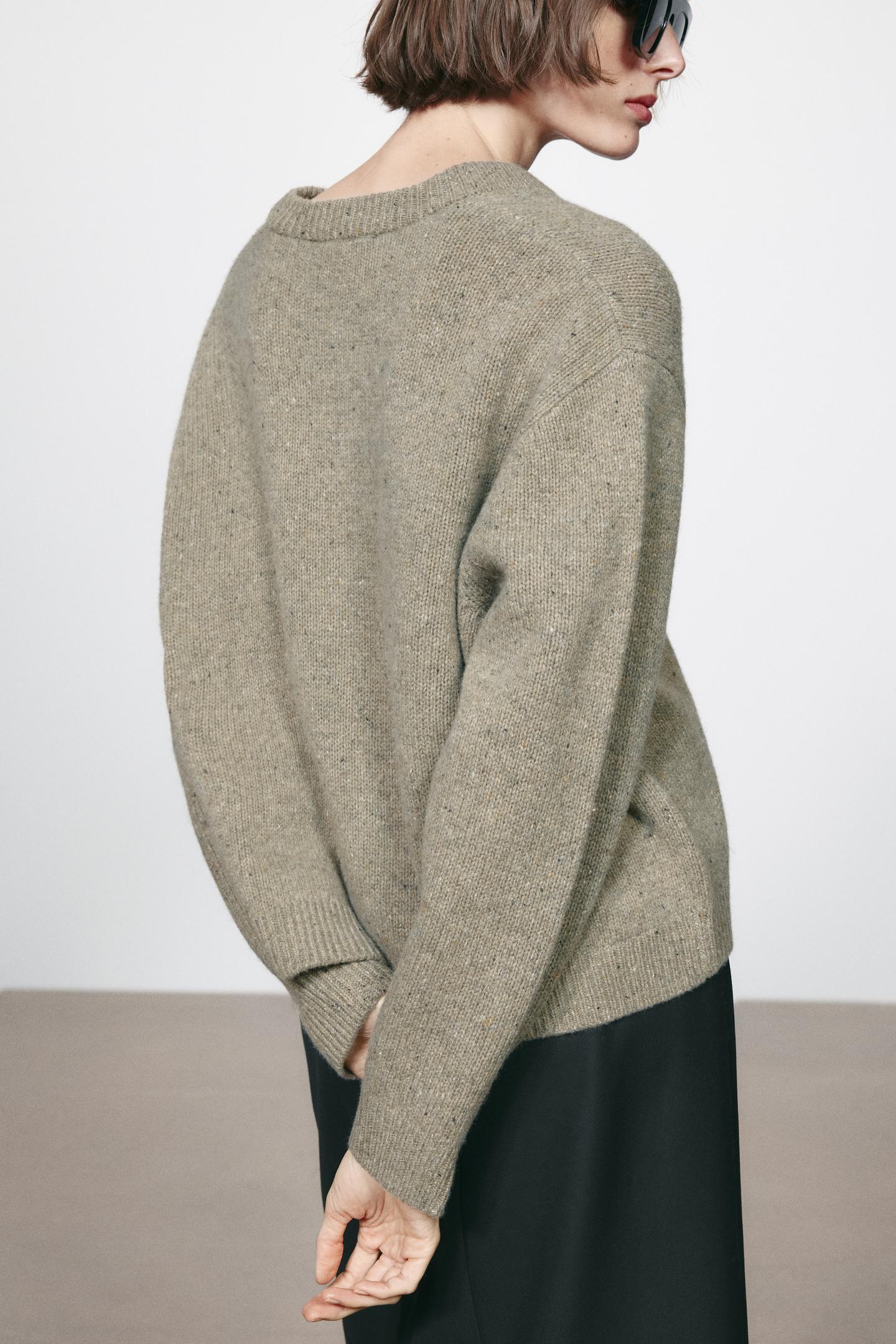 Женский свитер Zara 100% Wool V-NECK, цвет: Матовый зелёный — фото 5