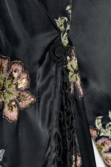 KIMONO BRODERIES FLEURS FRANGES - Noir de Zara - Image 8