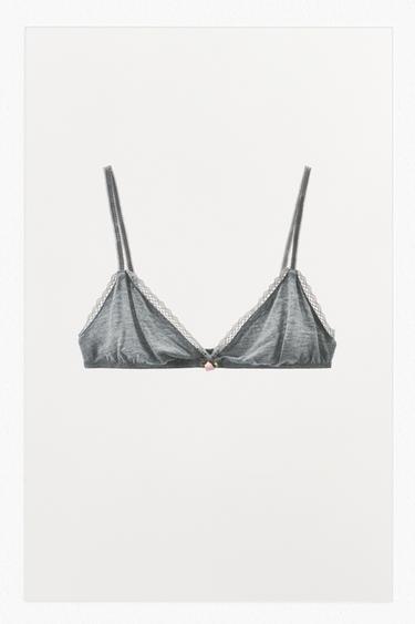 BRALETTE TRIANGULAR POINTELLE FLOR - Gris de Zara
