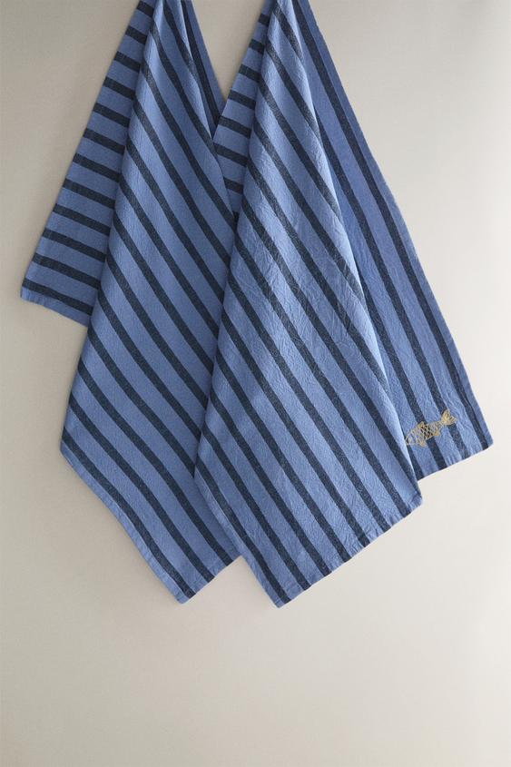 LOT DE 2 TORCHONS POISSON RAYURES - Bleu de Zara - Image 0
