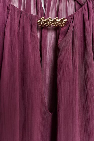 BLOUSE SEMI-TRANSPARENTE ORNEMENTS - Aubergine foncé de Zara - Image 7