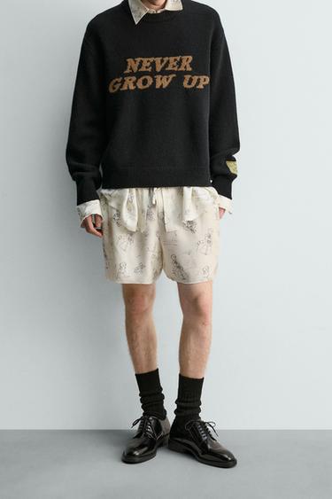 SHORT EN SOIE - VISCOSE PERSONNAGES PETER PAN HARRY LAMBERT FOR ZARA - Blanc cassé de Zara