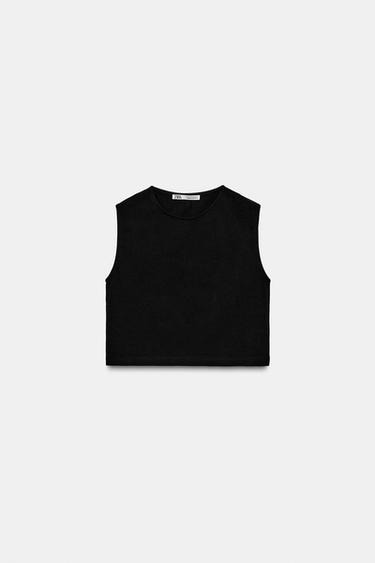 TOP CROP MANGA SISA - Negro de Zara