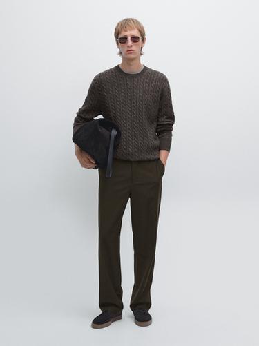 Zara Cable-knit sweater with crew neck - Mink marl - Image 0