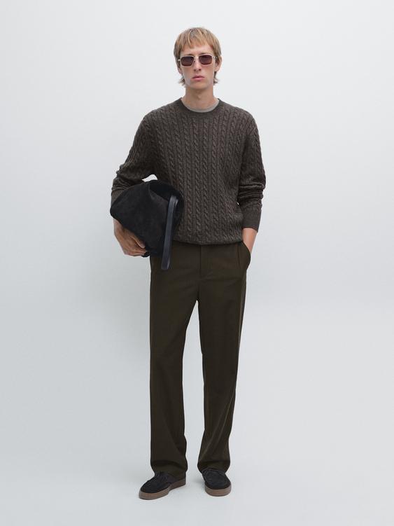 Cable-knit sweater with crew neck