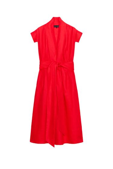 ZW COLLECTION LINEN BLEND MIDI DRESS - Red by Zara