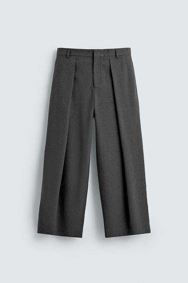 RELAXED FIT PLEATED TROUSERS - Grey by Zara