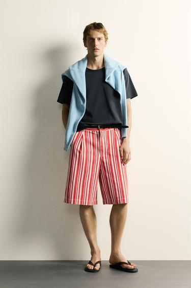 برمودا WIDE FIT مخططة - أحمر الخاص بـ Zara - صورة 0