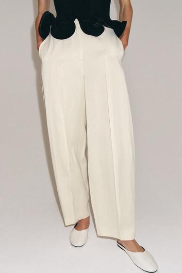 ZW COLLECTION BALLOON TROUSERS WITH LINEN BLEND - Ecru by Zara - Image 1