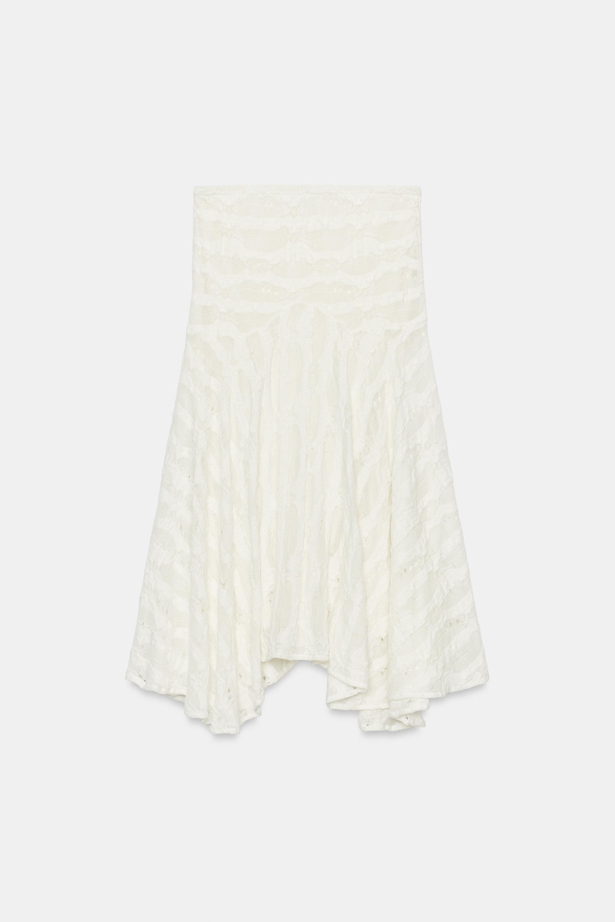 ASYMMETRIC RIPPED MIDI SKIRT - Oyster-white | ZARA United States