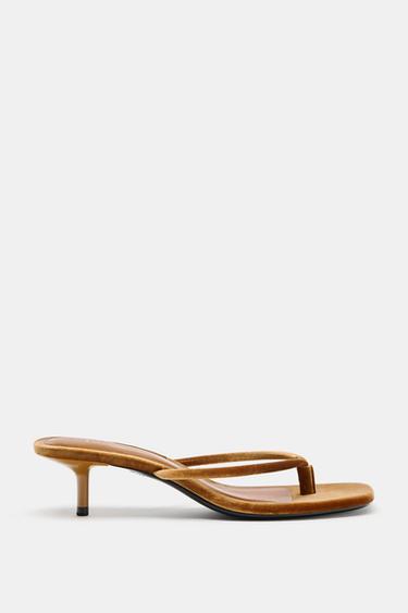 VELVET-EFFECT SANDALS - Ochre by Zara - Image 0