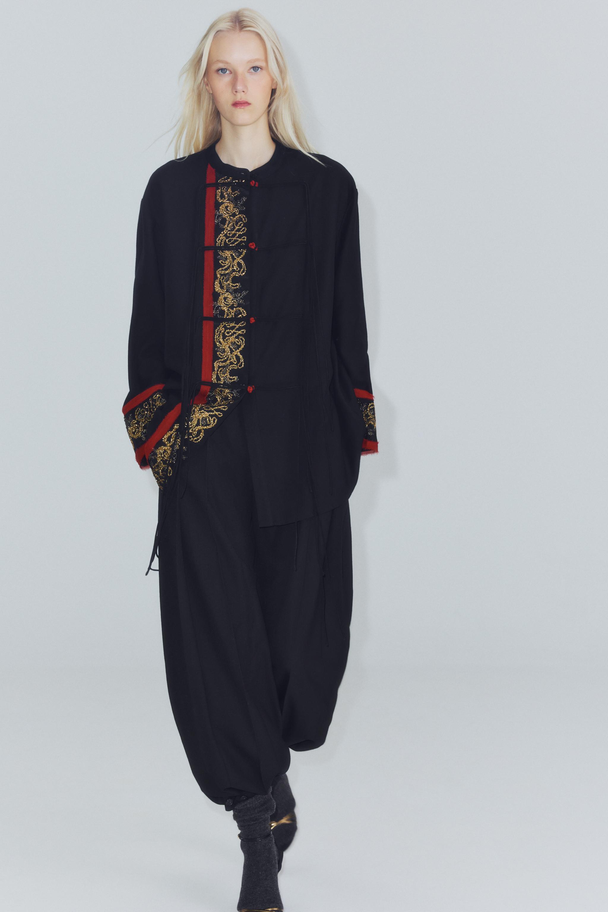 ZW COLLECTION LONG MIXED EMBROIDERED BEADED SHIRT