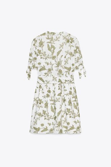 PRINTED MINI DRESS WITH CUTWORK EMBROIDERY - ecru/khaki by Zara - Image 5