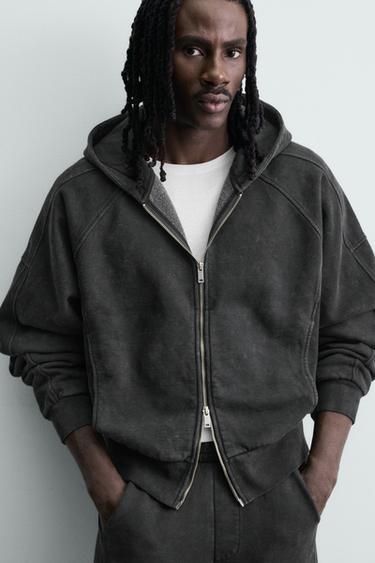 SWEAT CROPPED FIT À CAPUCHE - Anthracite foncé de Zara - Image 4