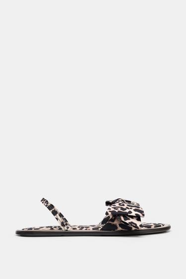ANIMAL PRINT FLAT SANDALS WITH BOW - Leopard by Zara