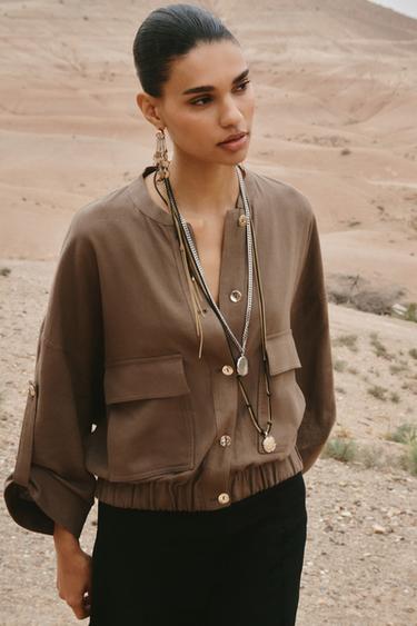 WIDE SLEEVE LINEN BLEND JACKET - Light brown by Zara