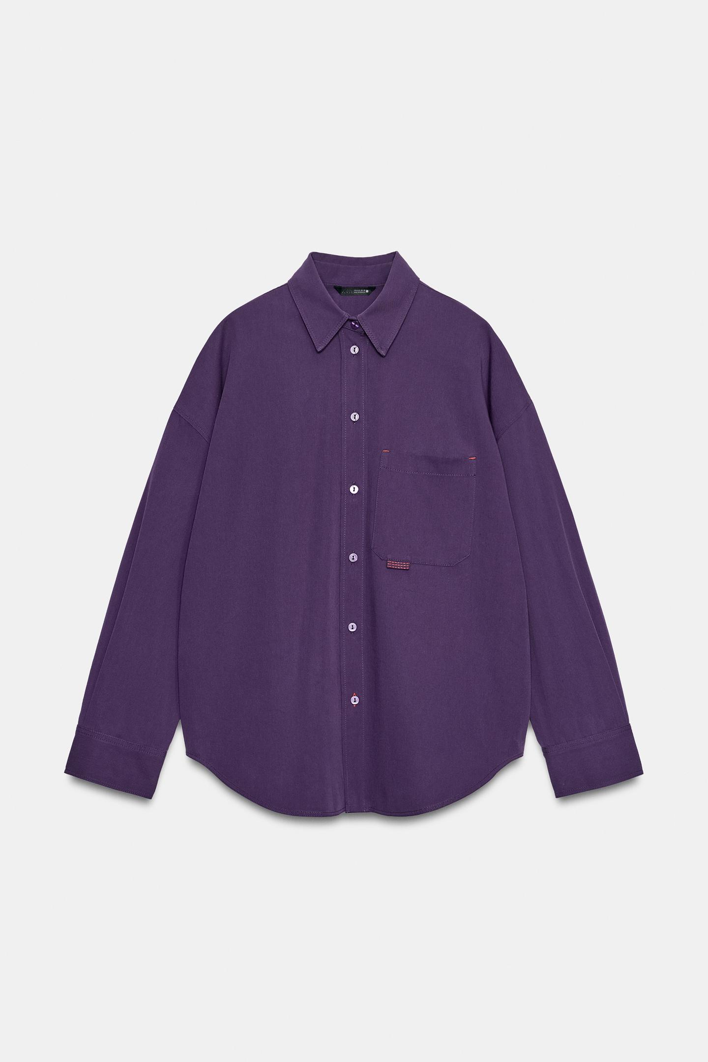 Женская рубашка Zara Oversized with Back Buckle, цвет: Фиолетовый — фото 3