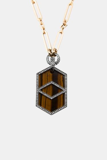 COLLIER MÉTALLIQUE AVEC PIERRE ET BRILLANTS - Doré de Zara - Image 1