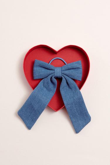 DENIM BOW SCRUNCHIE WITH CLIP - Blue by Zara