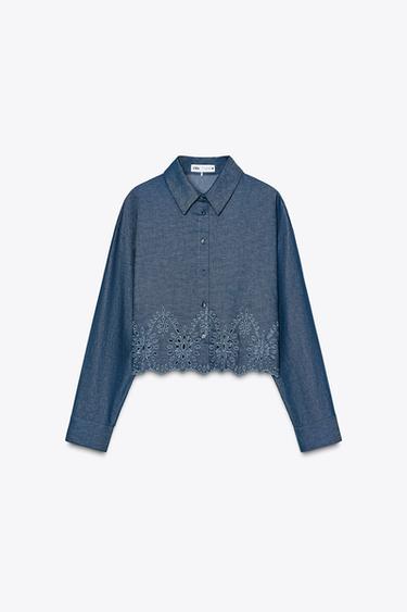 CAMISA CROPPED BORDADOS PERFORADOS - Azul de Zara