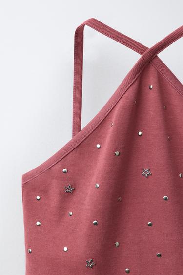 HALTER NECK TOP WITH STUDS - MAROON by Zara - Image 2