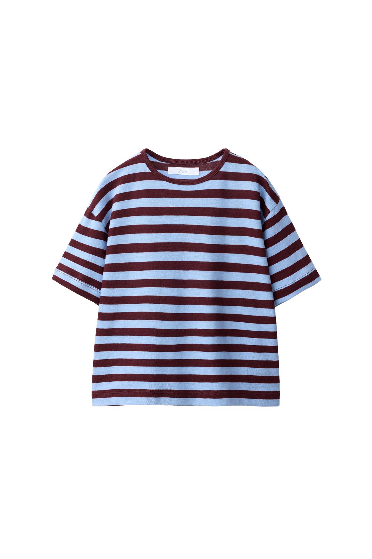 LOOSE FIT STRIPED T-SHIRT — Brown