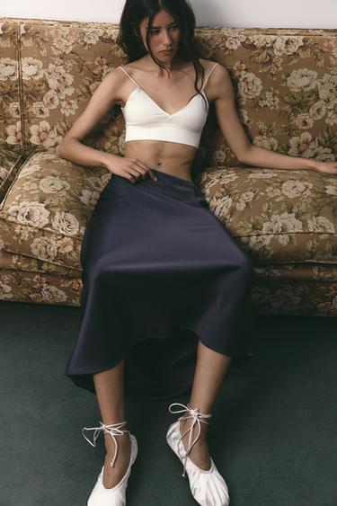 Zara SATIN MIDI SKIRT - Gray