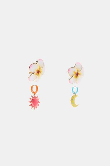 LOT DE BOUCLES D'OREILLES FLEUR, SOLEIL ET LUNE - Multicolore de Zara - Image 5