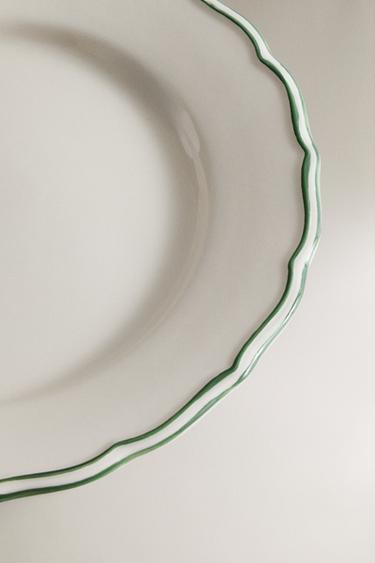 ASSIETTE PLATE FAÏENCE BORD CONTRASTÉ - Blanc / Vert de Zara - Image 2