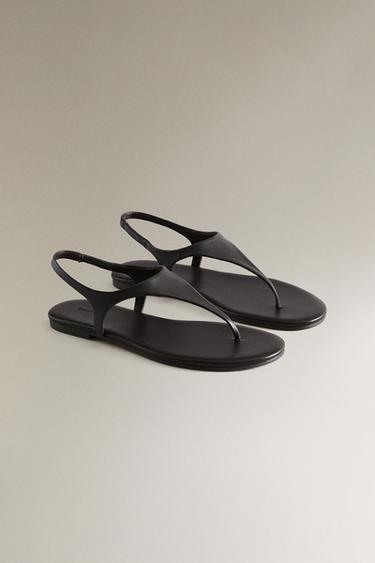 SANDALES PLATES CUIR - Marron de Zara - Image 1