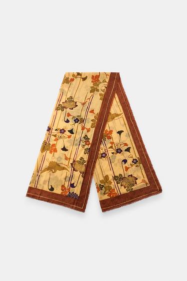 WOOL BLEND PRINTED SCARF — Beige 2