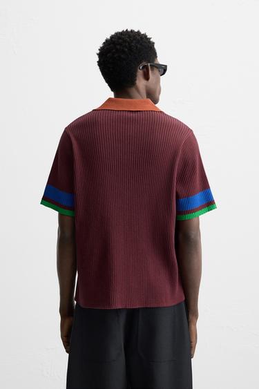 POLO EN MAILLE CÔTELÉE COLOR BLOCK - Bordeaux de Zara - Image 3