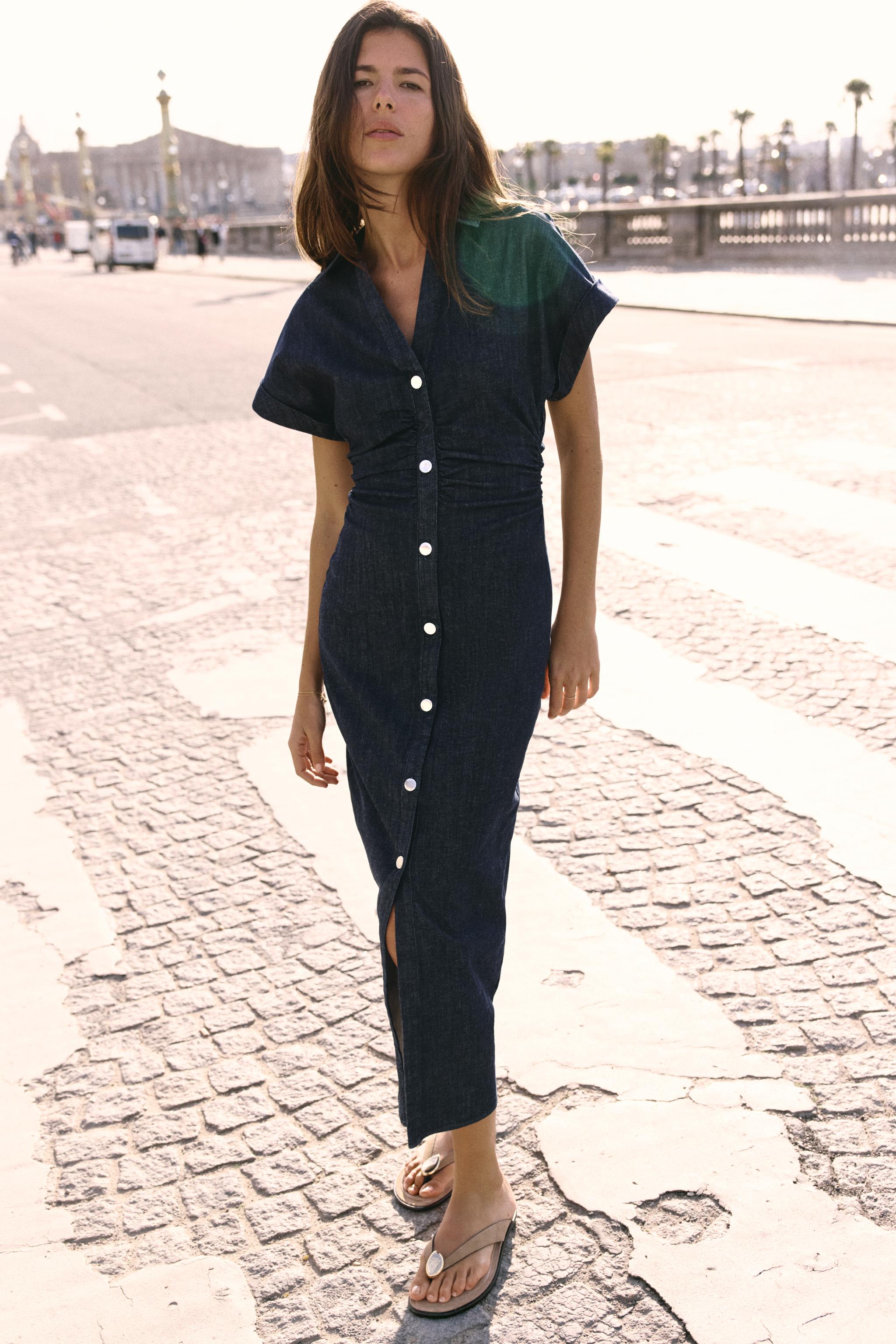 Mi Longue Robe Zara Jeans Z1975 DENIM MIDI DRESS Blue ZARA