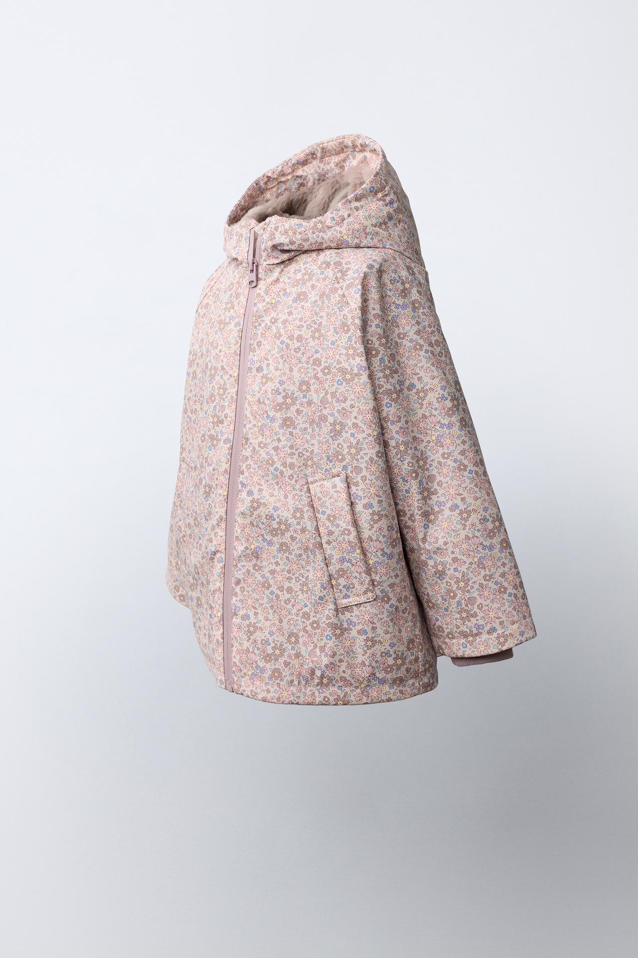 WATER-REPELLENT RUBBERIZED FLORAL RAINCOAT — Light pink