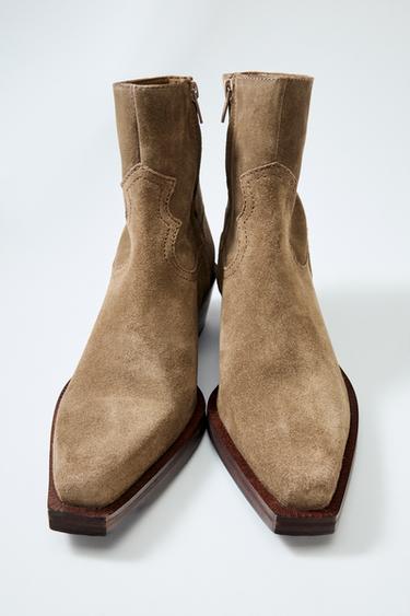 BOTTINES COW-BOY EN DAIM - Marron foncé de Zara