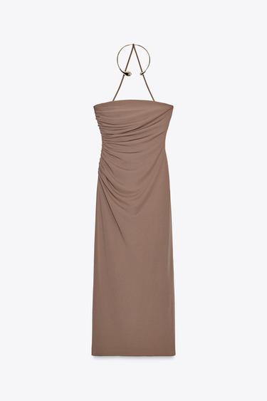 ROBE MI-LONGUE COLLIER BIJOUX - Marron foncé de Zara - Image 5