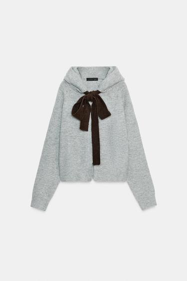 VESTE À CAPUCHE EN MAILLE AVEC CORDON - Gris moyen de Zara - Image 4