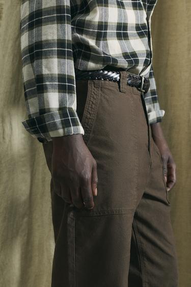 Zara WASHED STRAIGHT FIT PANTS - Brown