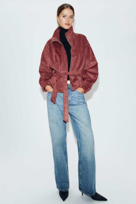 FAUX SUEDE BELTED JACKET - MARSALA by Zara - Image 0
