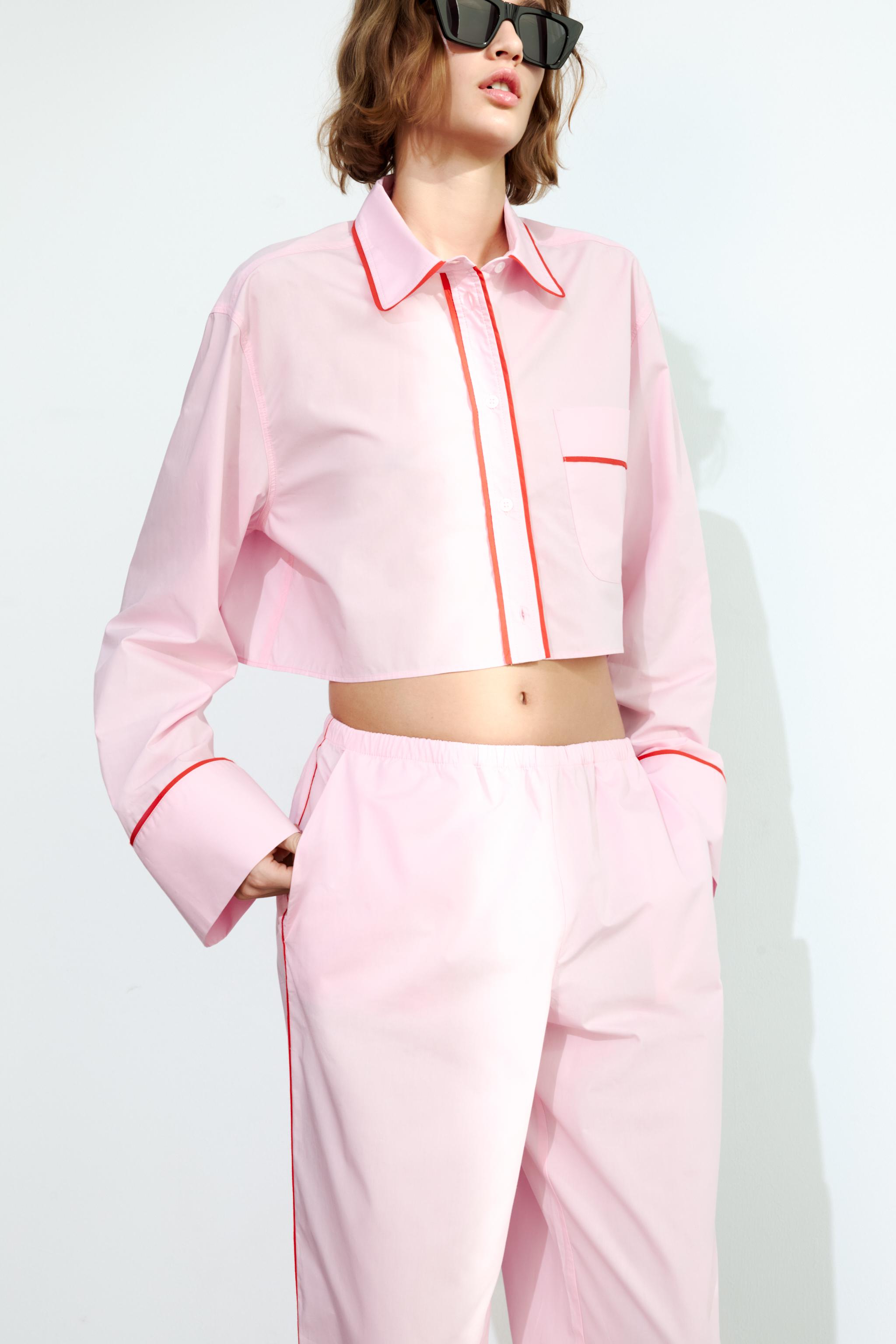 CROPPED POPLIN SHIRT WITH TRIMS - Pink