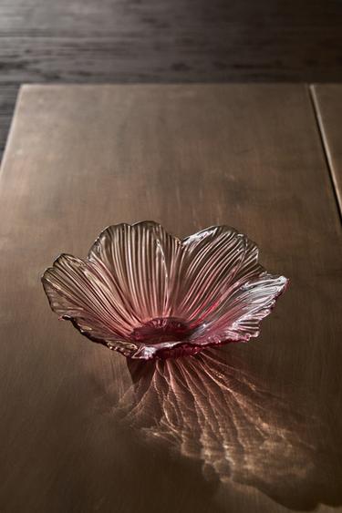 Zara OMBRÉ COLOURED FLORAL GLASS BOWL - 粉紅色