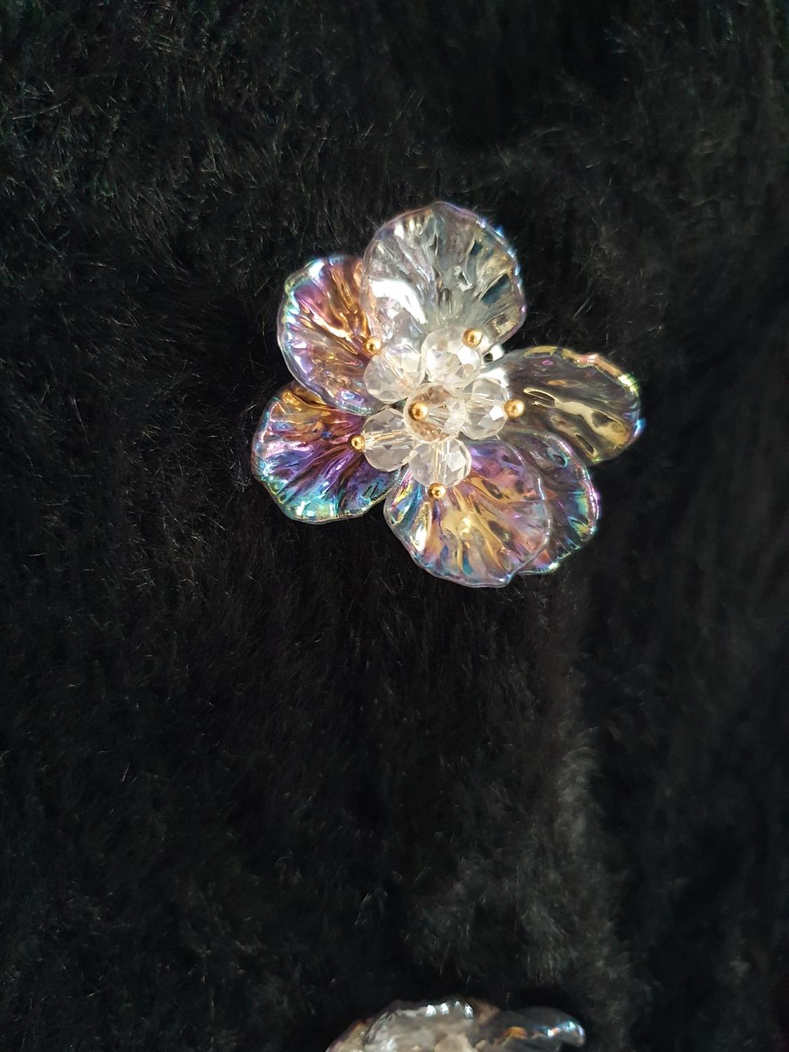 FAUX FUR KNIT CARDIGAN WITH FLORAL BUTTONS - Image 4