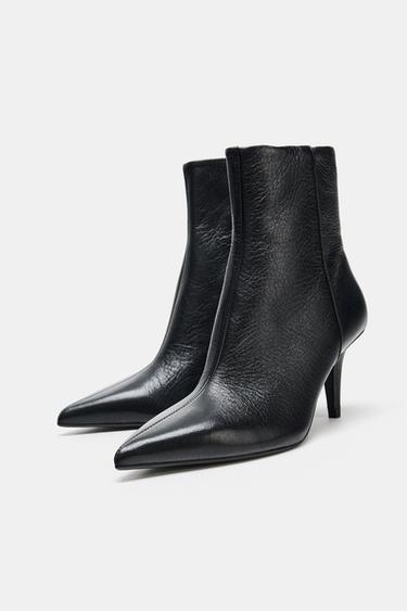 Zara LEATHER HEELED ANKLE BOOTS - Black